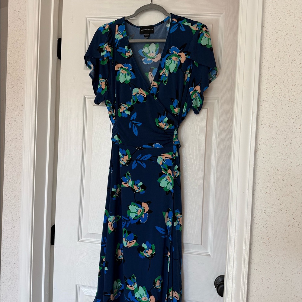 Donna Morgan Navy Floral Wrap Midi Dress